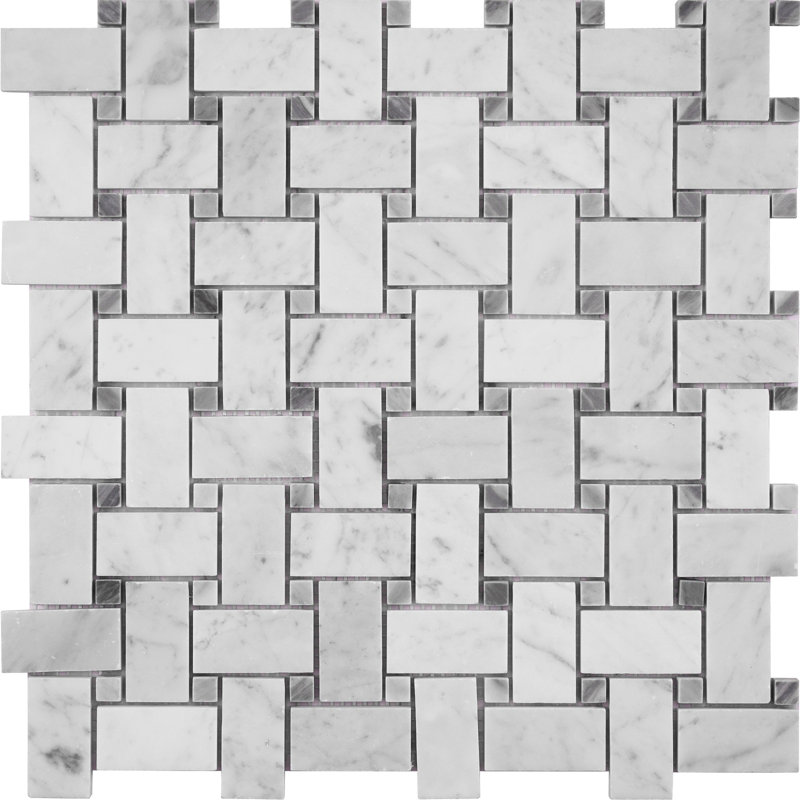 1" x 2" Marble Basketweave Mosaic Wall & Floor Tile, White