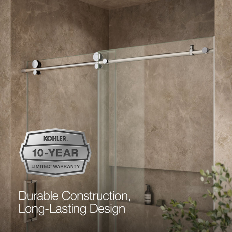 Composed 62 In. H Sliding Bath Door With 3/8 In. - Thick Glass, silver