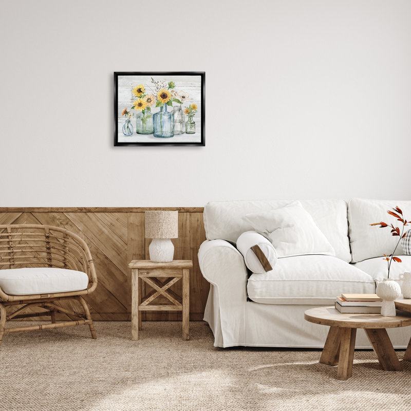 Varied Country Flower Blooms Rustic Black Framed Canvas Print