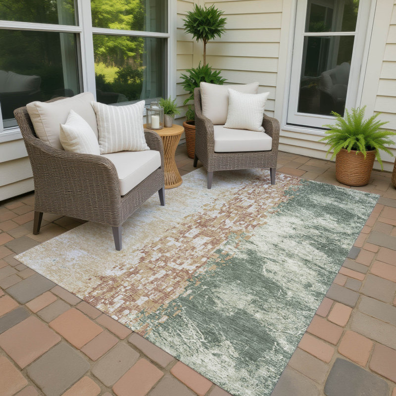Tapis moderne Chantille ACN3112 lavable à la machine pour intérieur/extérieur, Basilic, 9 pi x 12 pi