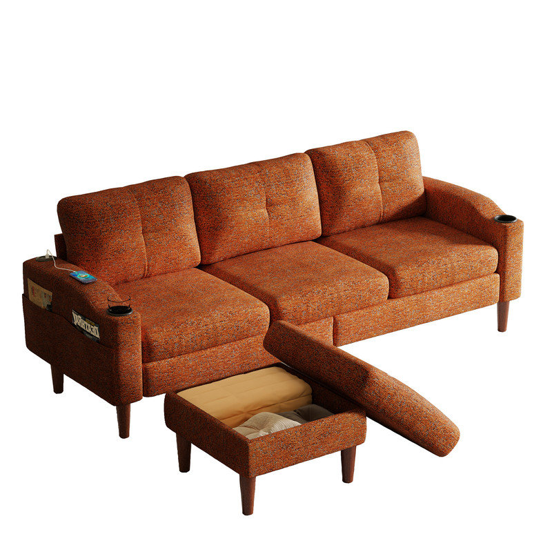 Canapé modulaire en L modulaire avec repose-pieds - Canapé-lit convertible 3 places, Orange