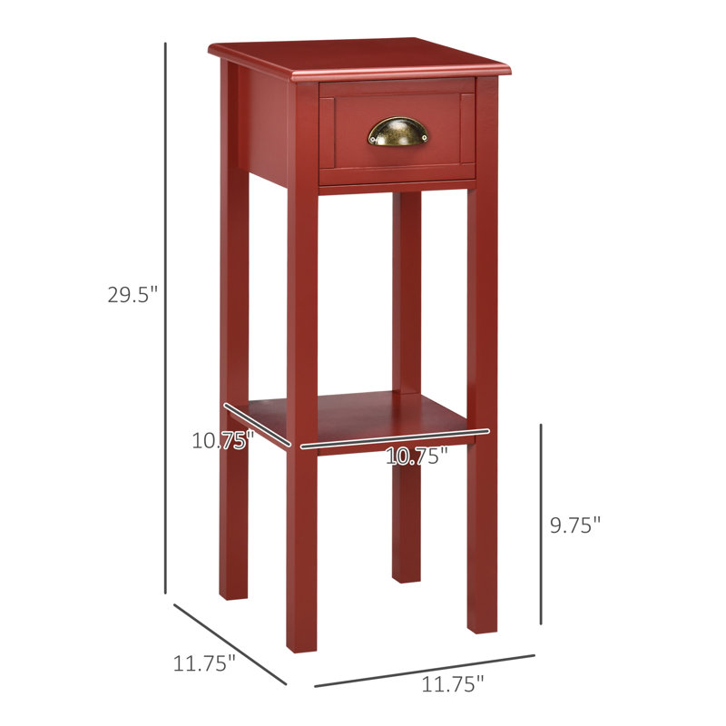 2-Tier Side Table with Drawer, Red