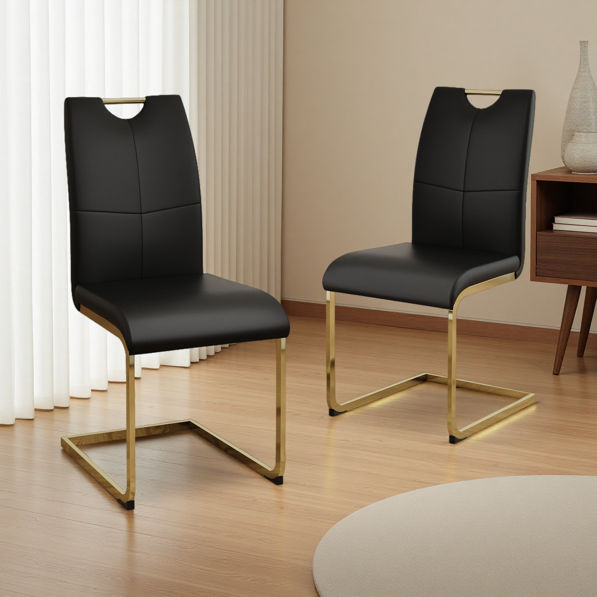 Mercer41 Modern Dining Chairs With Faux Leather Padded Seat Dining ...
