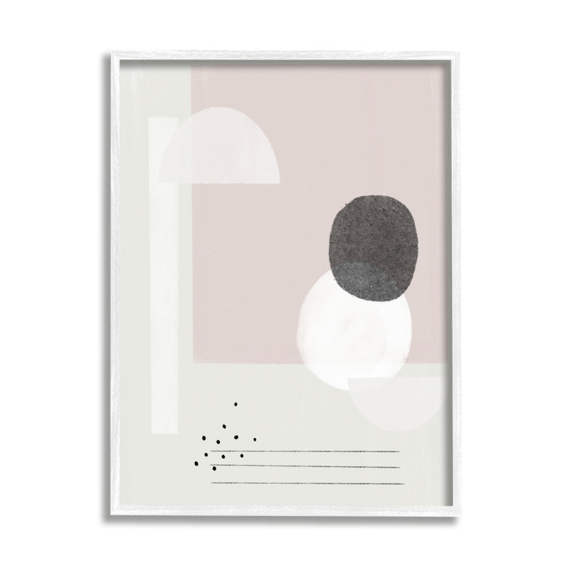 Cercles roses et beiges simples et abstraits par Leah Straatsma, L 11 po x H 14 po, Giclée encadrée blanc bord de mer