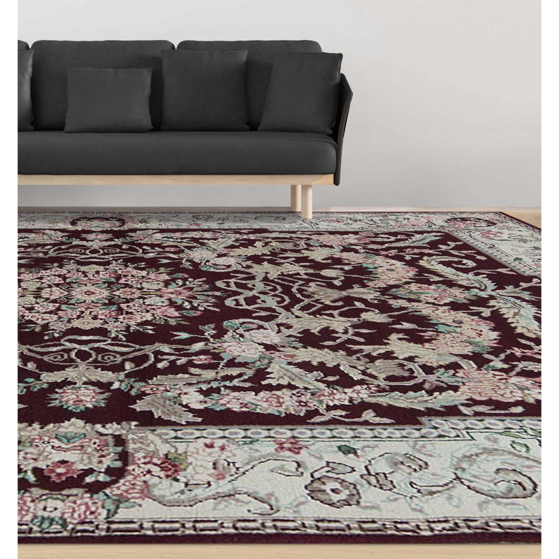Hand-Knotted High-Quality Wine and Cream Area Rug