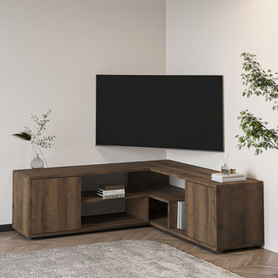 Rustic Antique Walnut TV Stand, 47.2 x 49.2 x 15.7 inches | 100% Melamine Coated Particle Board, Thickness: 0.7 inches | Numerous Shelves, Wall-Mountable Design, Perfect for Living Room & Entertainment Spaces