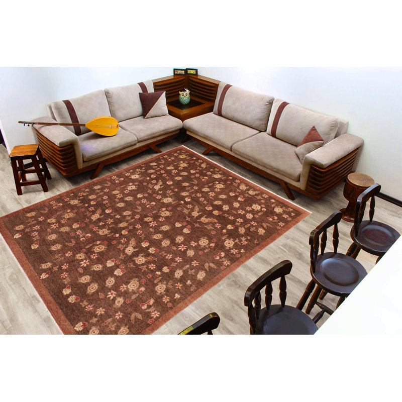 Tapis brun / brun clair en laine noué à la main 8 pi x 9 pi 9 po Silke