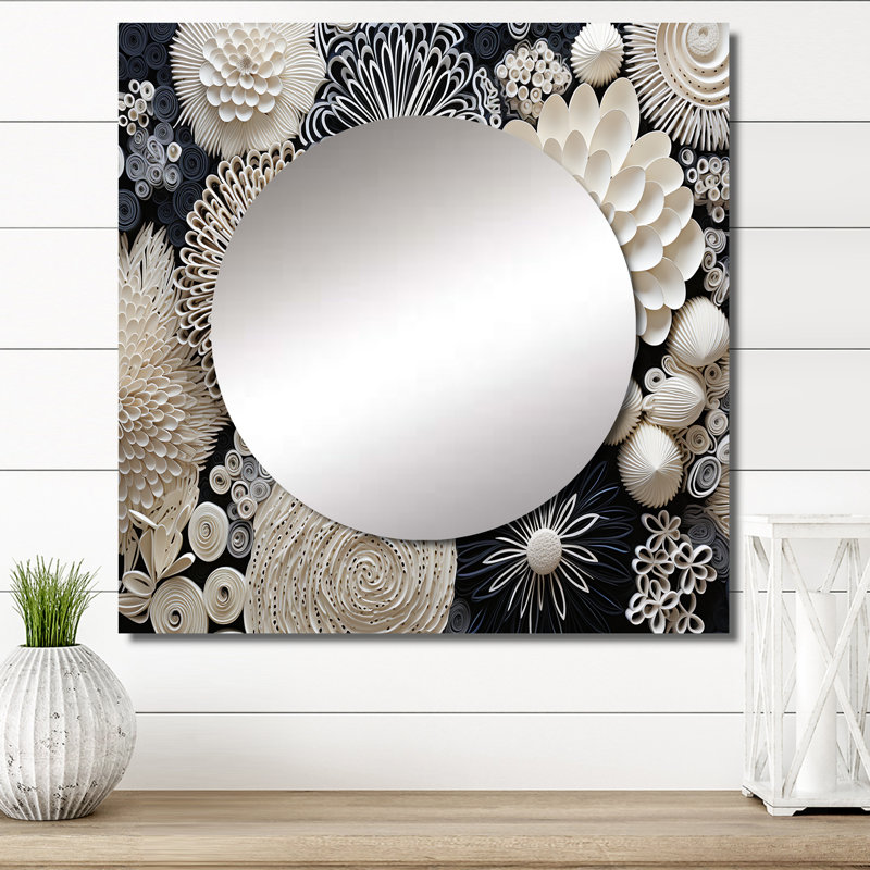 Jomei - Fleurs de corail gris I, corail sous l'eau, grand miroir carré pour décoration murale, 29 po x 29 po