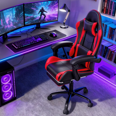 PU Leather Adjustable Gaming Chair, Ergonomic Desk Computer Chair with Headrest, Footrest and Lumbar Support