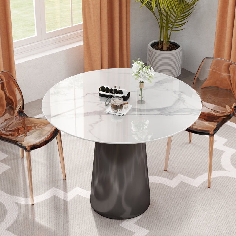 Sintered Stone Round Beveled Edge Table Top, 0.43" H x 35.4" L x 35.4" W, White