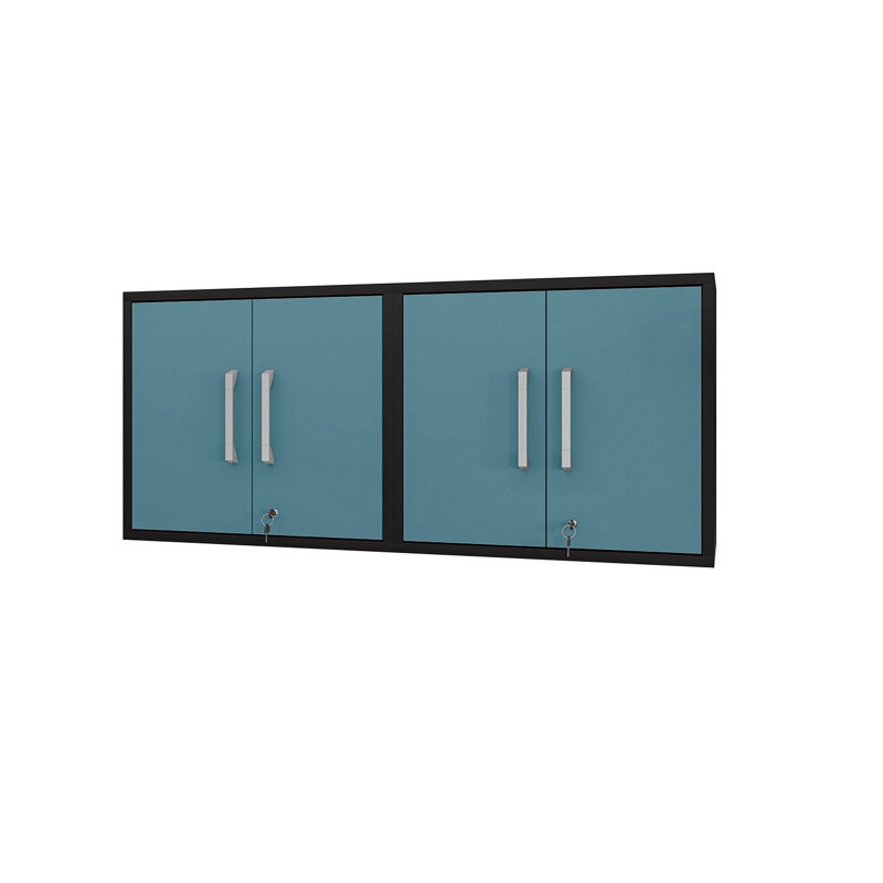Aseem 2 Piece Single Storage Cabinet ( 25.59'' H x 56.7'' W x 14.96'' D), Matte Black/Aqua Blue