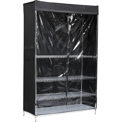 Universal Storage Shelf Cover With See-Through PVC Panel, Water Resistant Outdoor Protection For Wire Rack Shelving Units, Front And Back Zipper Access
