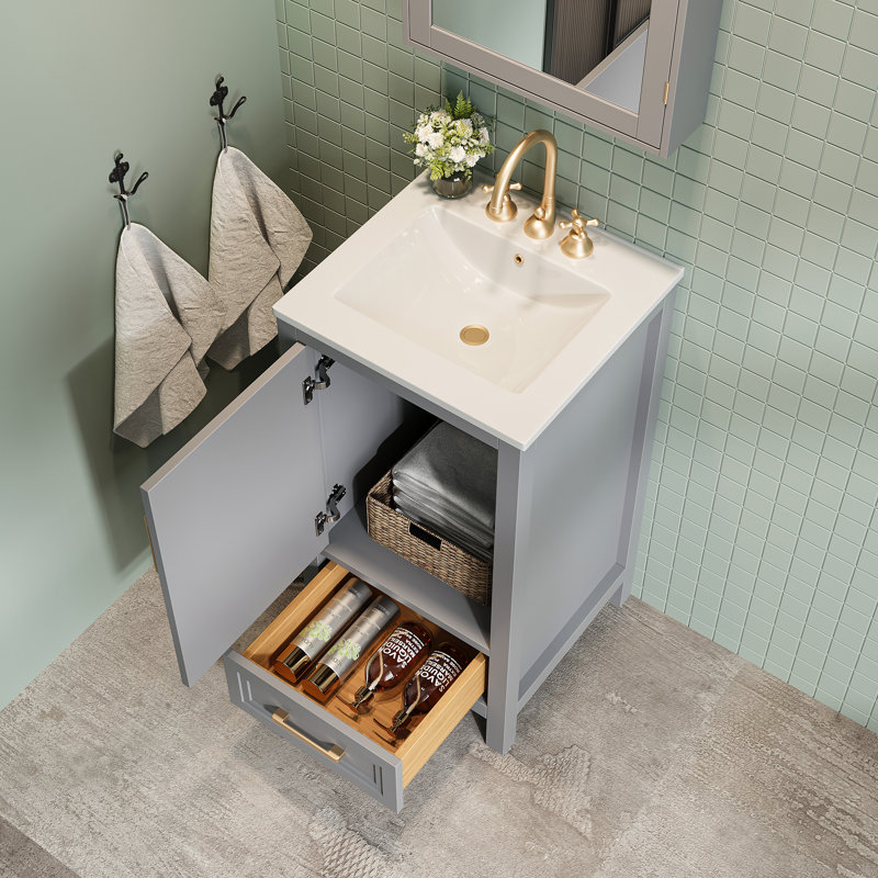 Meuble-lavabo gris 18 po entièrement assemblé, Gris