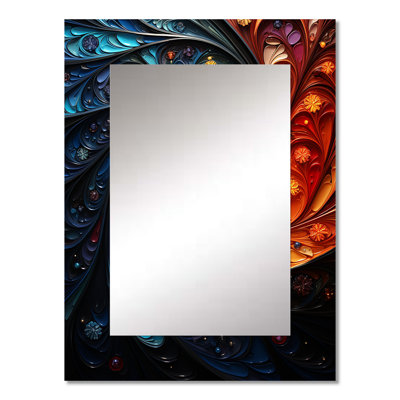 Rhythmic Pulse II - Abstract Spirals Mirror, Orange Decorative Wall Mirror, Printed Metal Art