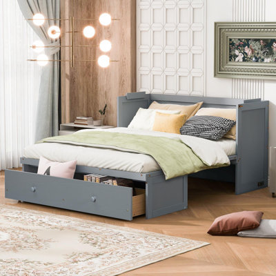 Lit escamotable en bois avec port USB et grand tiroir Kerensa