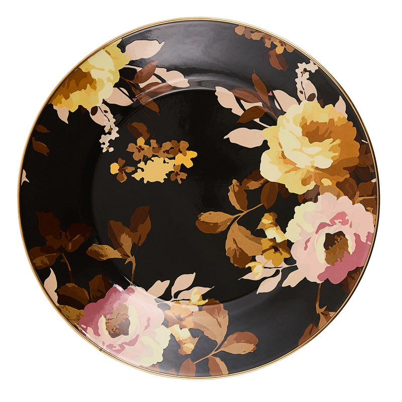 Mocha Check Wild Rose Brown Dinner Plate