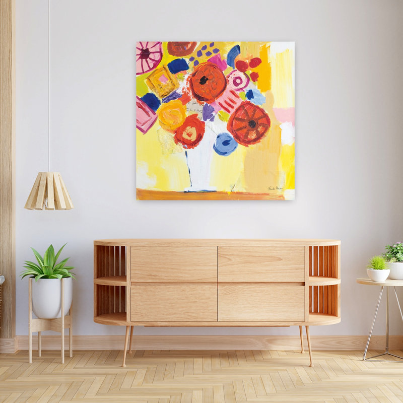 Collage floral contemporain avec art abstrait bleu, H 36 po x l 36 po