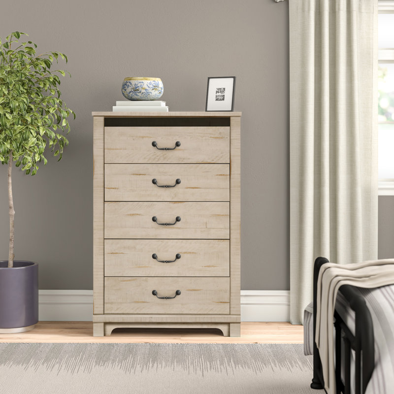 Commode 5 tiroirs Oydis, Blanc antique