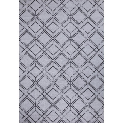 Tapis tissé à la machine en polyester gris / noir
