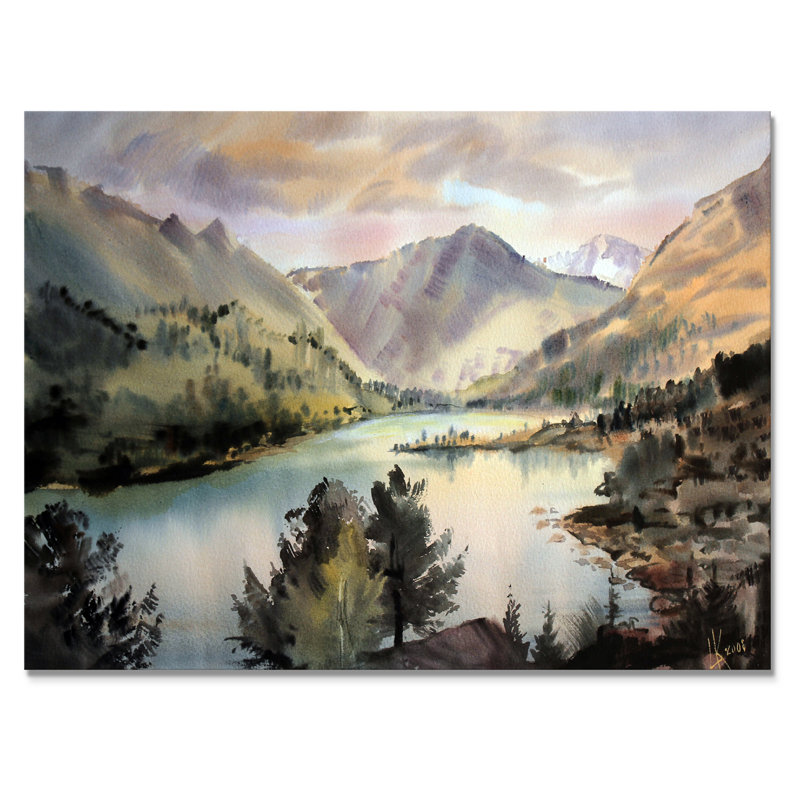«River Thorugh The Mountains Landscape», reproduction sur toile flottante, H 16 po x l 32 po x P 1 po, Toile tendue
