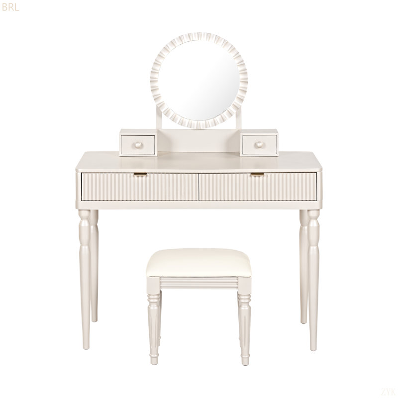 Ensemble de coiffeuse moderne classique de 99 cm avec tabouret rembourré et commode à 4 tiroirs pour chambre à coucher, couleur champagne