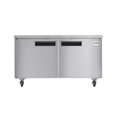 Congélateur commercial 60 po à deux portes en acier inoxydable avec roulettes