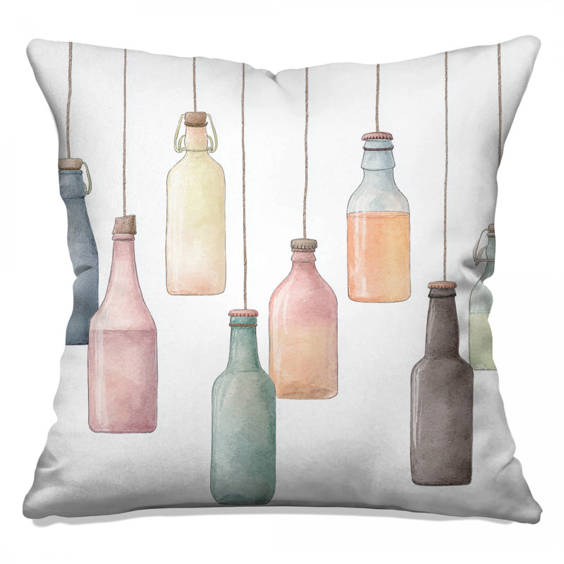 Coussins décoratifs suspendus à bouteilles rétro, 16 po x 16 po