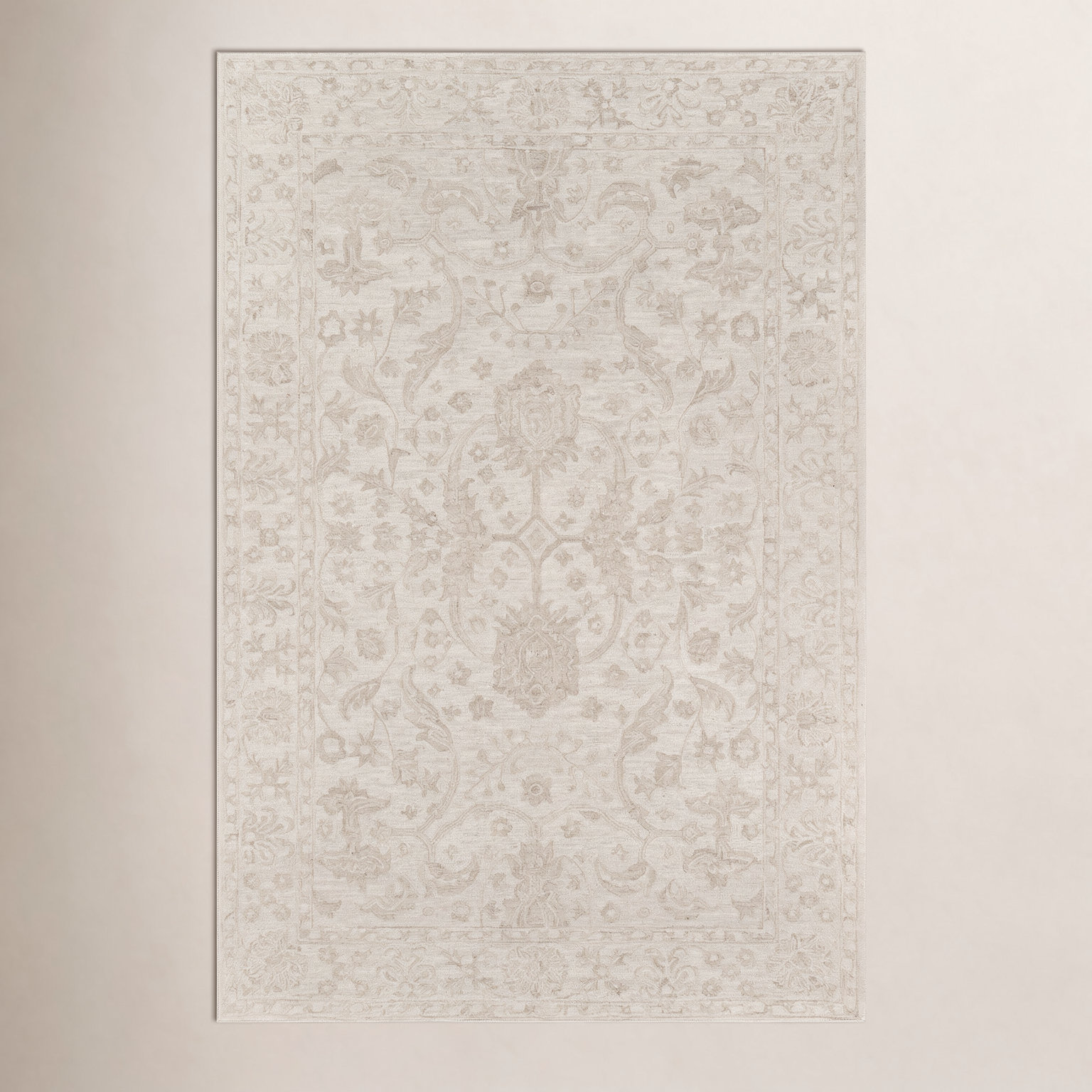 Cece Beige Hand-Tufted Wool Floral Rug, Rectangle 5' x 8'