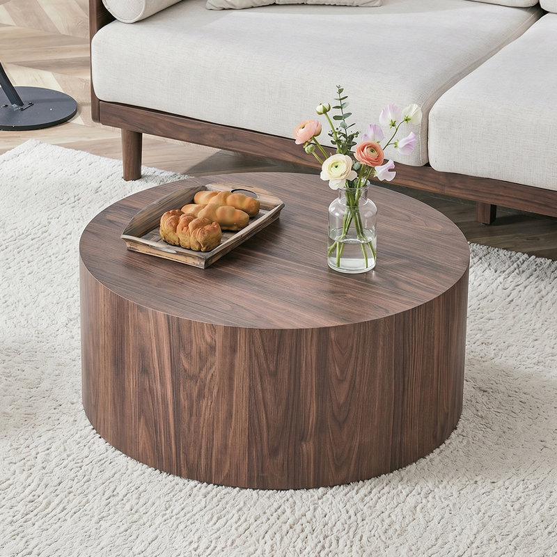 Table basse cylindrique en placage de noyer pour espaces de vie compacts, Noyer