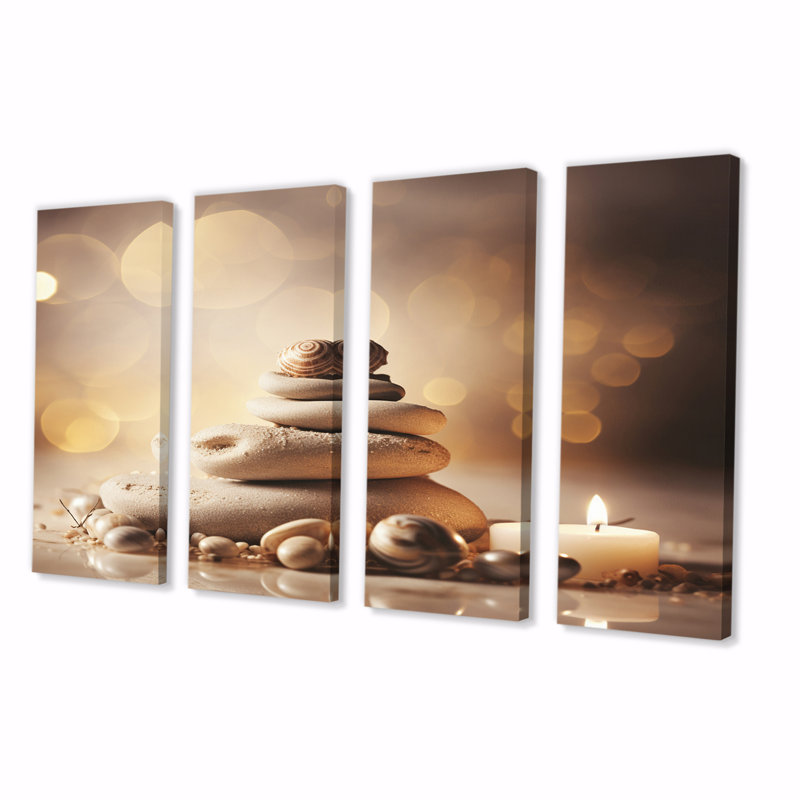 «Spa Serenity Zen Stones Delicate Balance Cairn III», reproduction sur toile 4 pièces