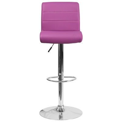 Contemporary Vinyl Adjustable Height Barstool with Rolled Seat and Chrome Base