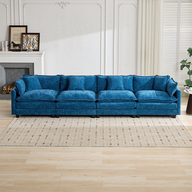Canapé Cloud 4 places (le repose-pieds n'est pas inclus), canapé modulaire moderne, pour chambre à coucher et appartement dans le salon, coussin de siège rembourré à double couche, tissu chenille respirant