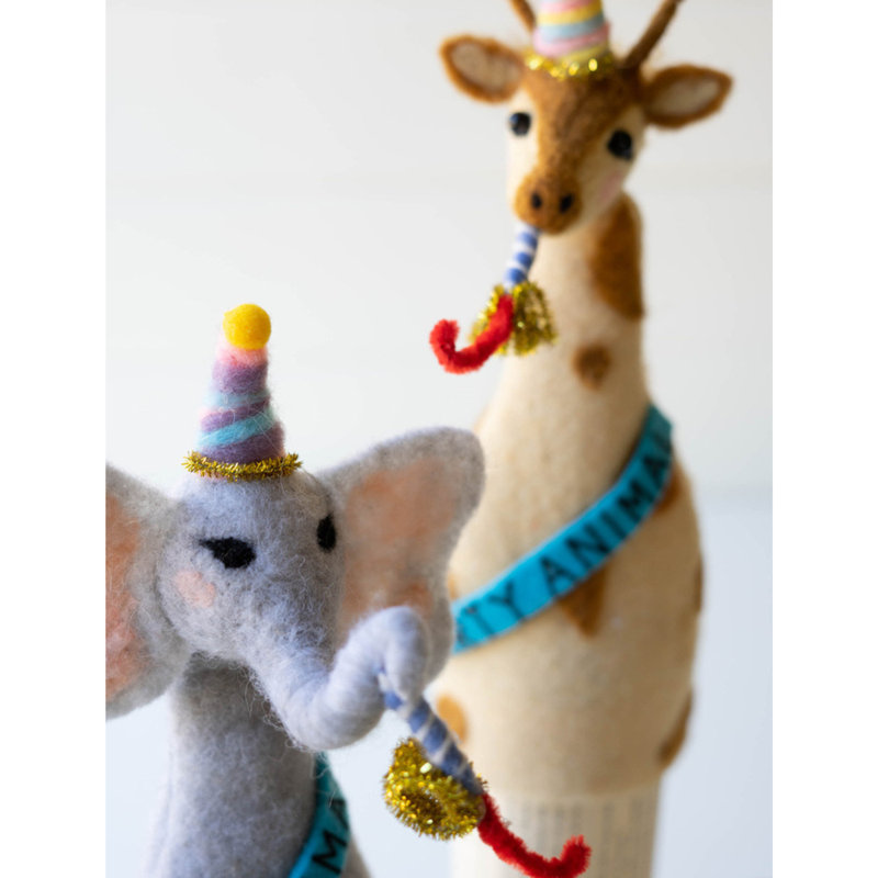 The Holiday Aisle® Set Of 3 Modern Felt Party Animal Bottle Toppers In Multicolor
