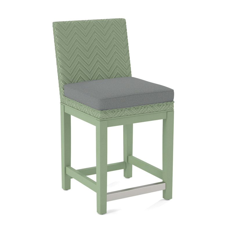 Upholstered Stool, Celery Finish, Light Blue Performance Fabric; 0851-55