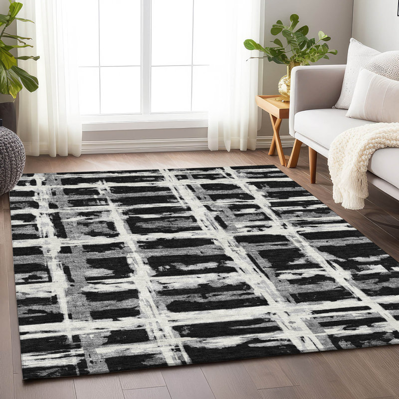 Premium Machine Washable Prisco Black Rug, Rectangle 8' x 10'