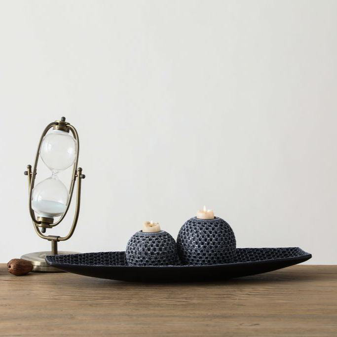Ensemble de porte-bougie et plateau noir 3 pièces 