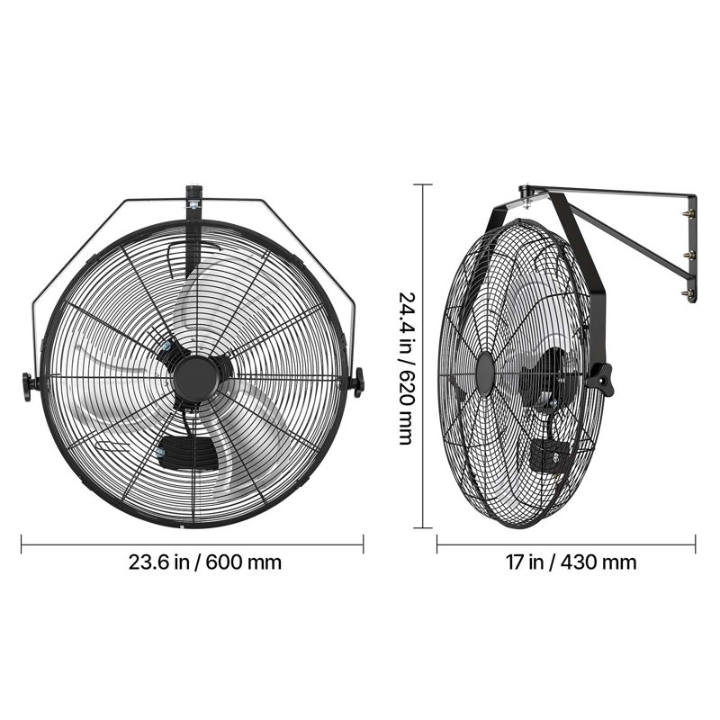 Ventilateur mural, ventilateur mural de 20 po, 3 vitesses, longue distance de circulation d'air, angle de rotation réglable, commande mécanique, puissant pour l'industrie, commercial, garage, atelier, gymnase