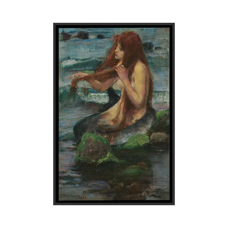 "the sirène, 1892" par john william, impression sur toile waterhouse, H 26 po x l 18 po x P 1,5 po, Toile avec cadre noir