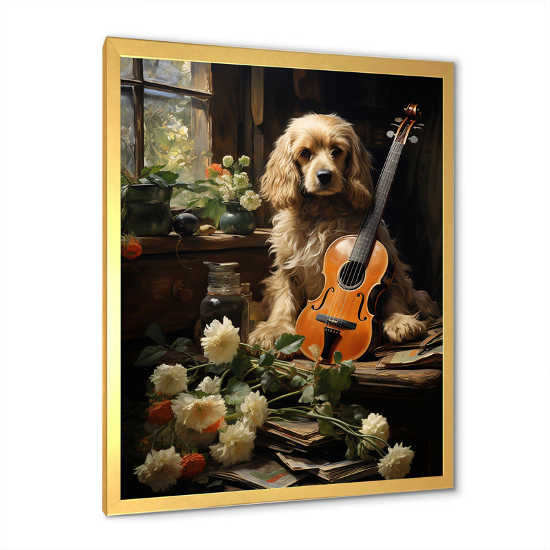 Cocker Spaniel Serenade sur toile, Cadre doré simple, H 32 po x l 24 po x P 1 po