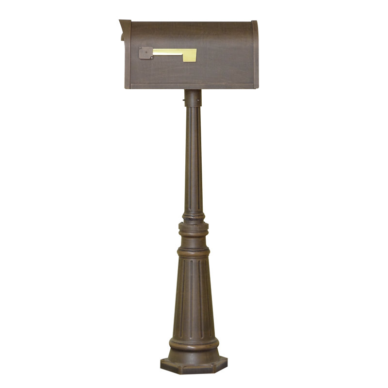 Classic Aluminum Post Mounted Mailbox with Magnetic Closure, Copper