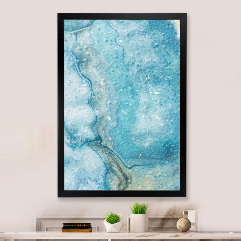 Nuage bleu clair de peinture abstraite - œuvre d'art moderne et contemporaine sur toile, Impression noire sur toile encadrée