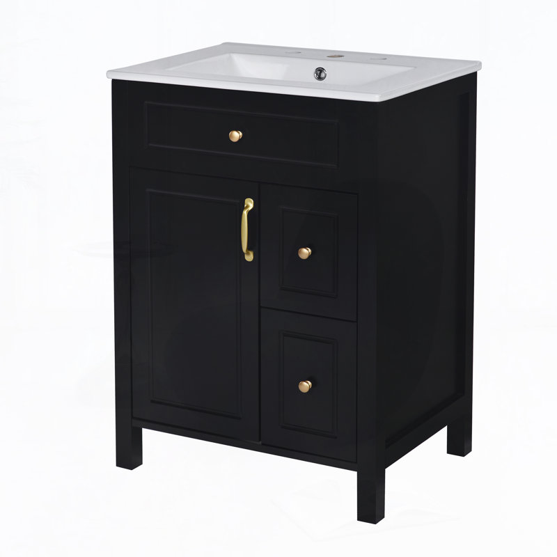 Meuble-lavabo 24 po avec lavabo en céramique, Noir, noir, noir, noir