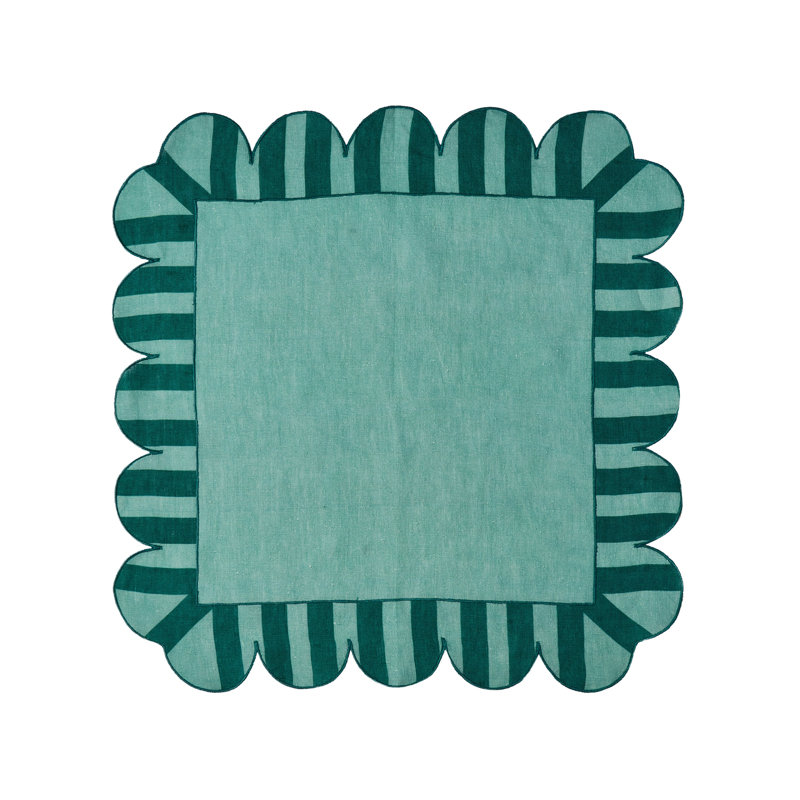 Jardin Embroidered Linen Scalloped Stripe Napkins, Green