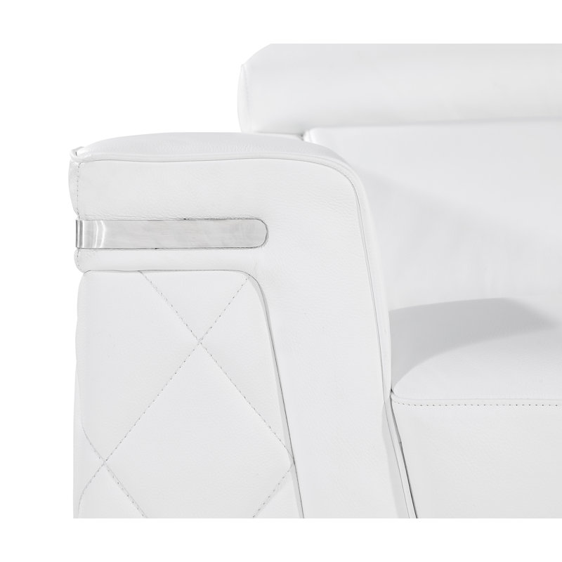 Fauteuil en cuir véritable 45 po Batchler, Cuir véritable blanc