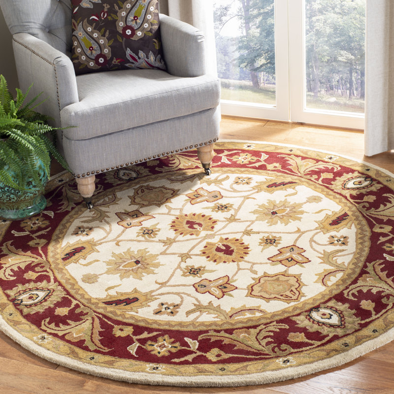 Tapis oriental ivoire / rouge en laine touffeté à la main Algers, Rond 3 pi 6 po