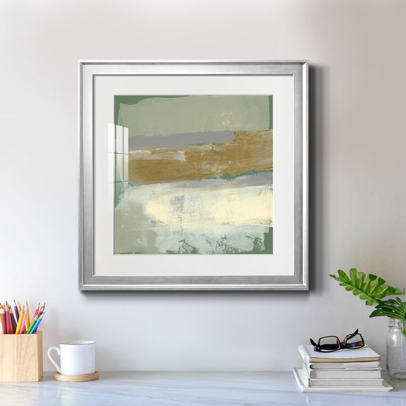 «Sage & Gold Swipe I-Premium», reproduction encadrée prête à accrocher2759254, H 28 po x l 28 po x P 1 po, Cadre argenté
