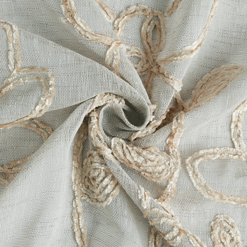 Carcassonne Floral Embroidered Sheer Curtain Panels, 38" W x 84" L, Linen