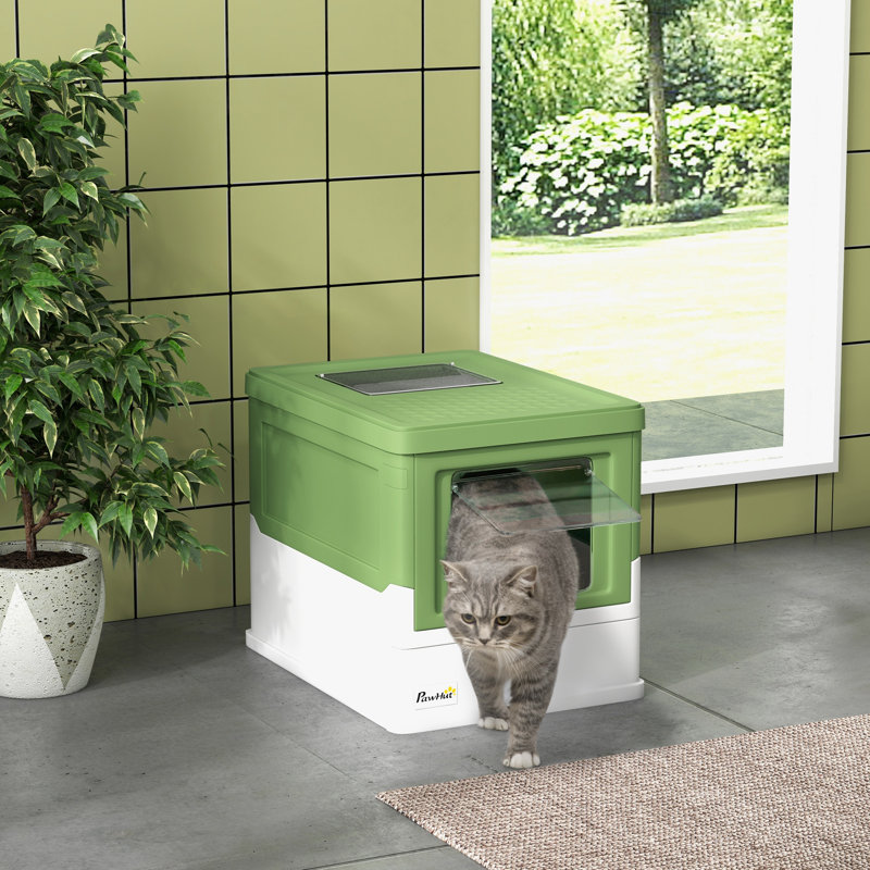 PawHut Green Enclosed Cat Litter Box with Scoop and Tray