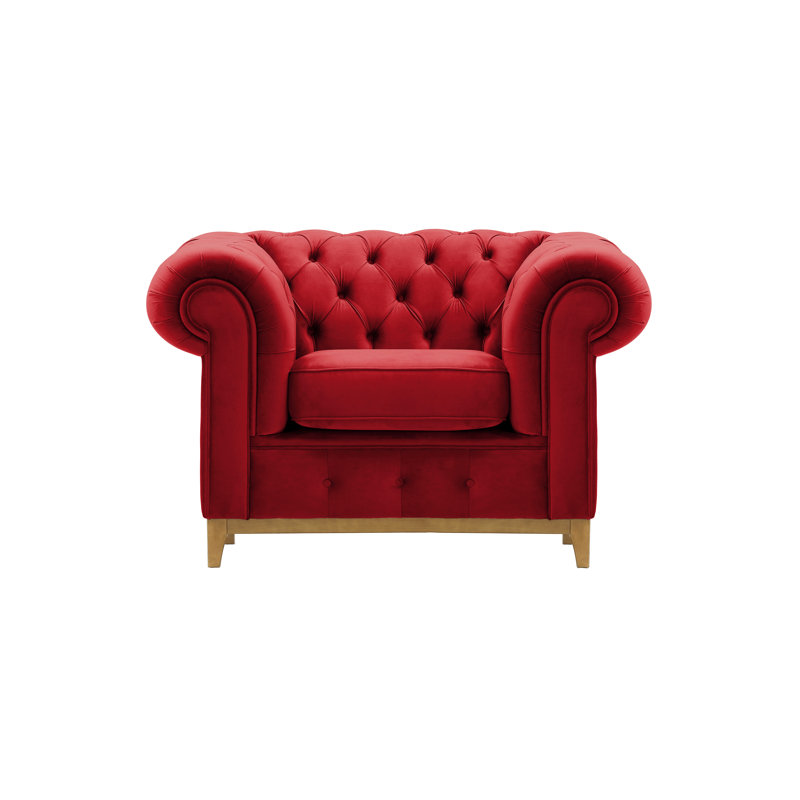 Frye Velvet Chesterfield Chair, Oak, Red