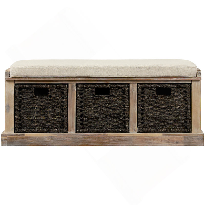 Banc de rangement rustique avec 3 paniers en rotin classiques amovibles et banc de rangement
